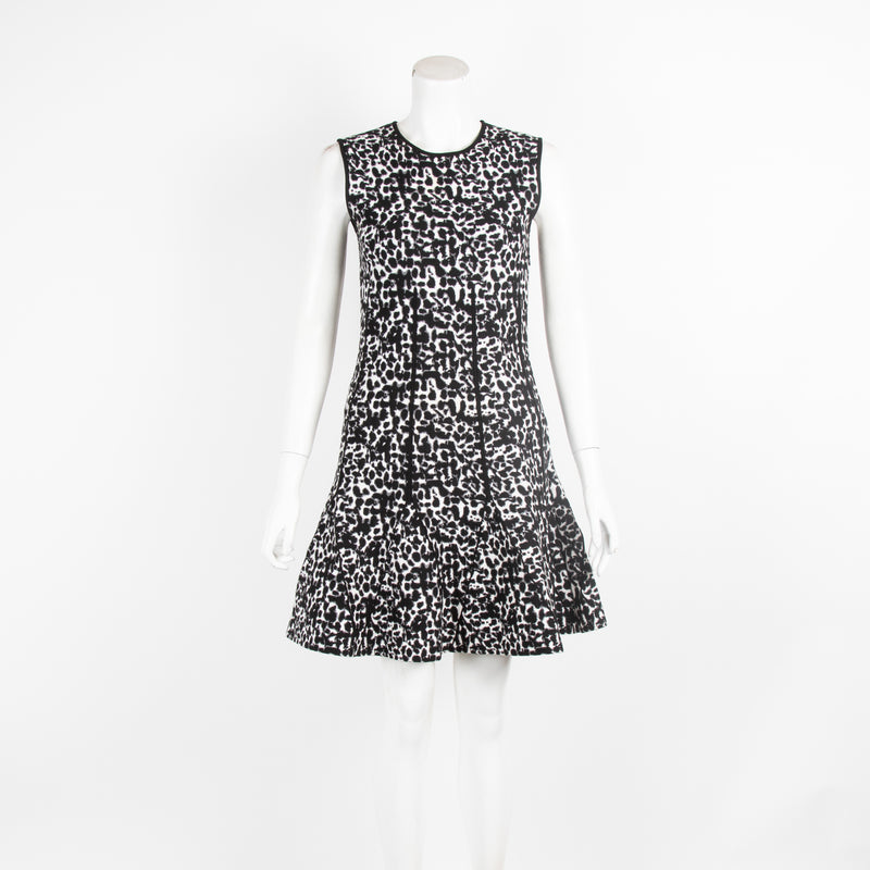 Antonio Berardi Black And White Animal Fit And Flare Sleeveless Dress