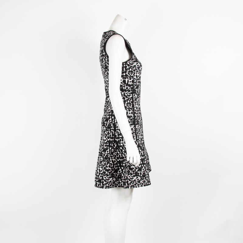 Antonio Berardi Black And White Animal Fit And Flare Sleeveless Dress