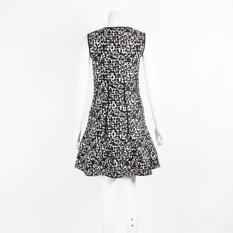 Antonio Berardi Black And White Animal Fit And Flare Sleeveless Dress