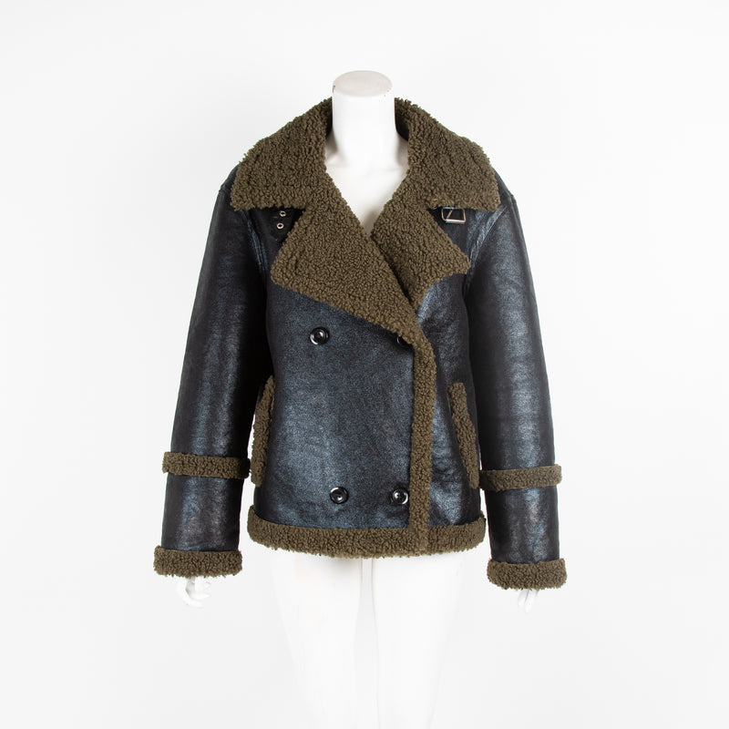 Stand Studio Black Green Eco-Shearling Jacket