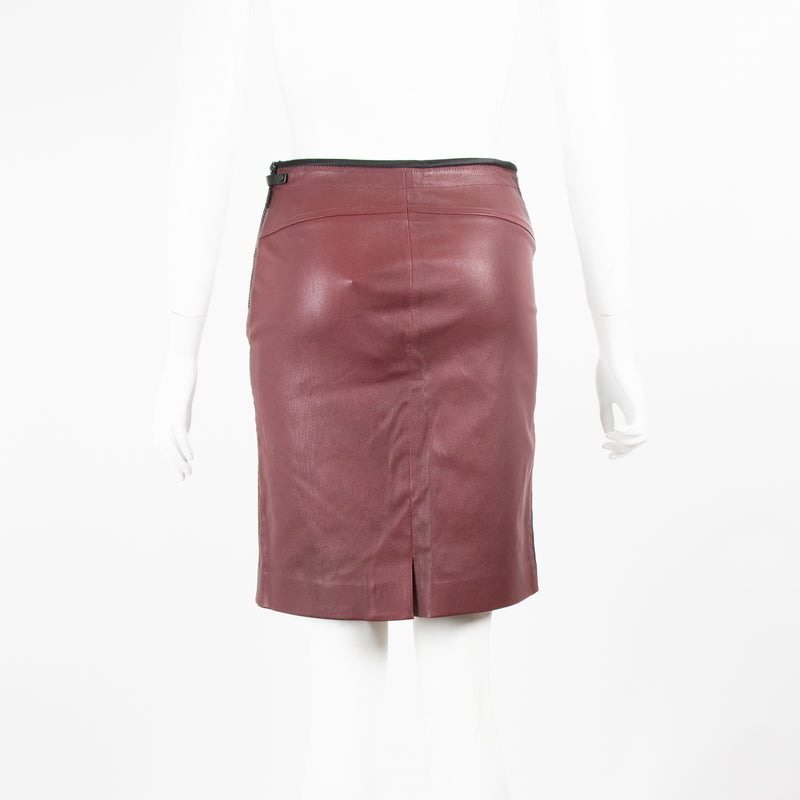 Louis Vuitton Burgundy Leather Black Side Panel Skirt