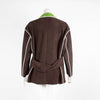 Prada Brown Suede Jacket with White Piping and Green Collar