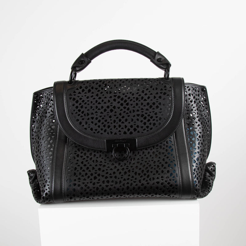 Salvatore Ferragamo Black Laser Cut Sofia Bag