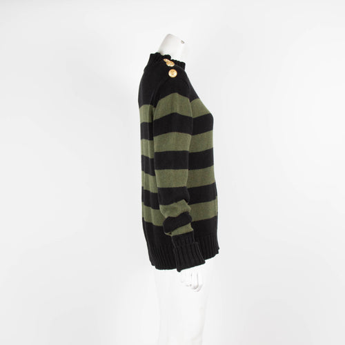 Donna Ida Black and Green Striped High Neck Jumper