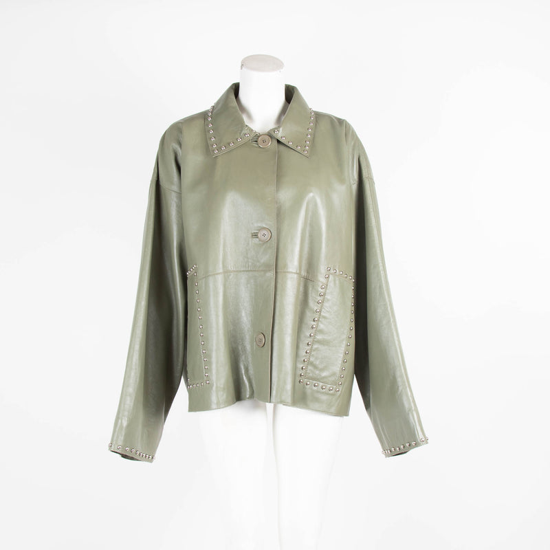 Stand Studio Green Studded Leather Jacket