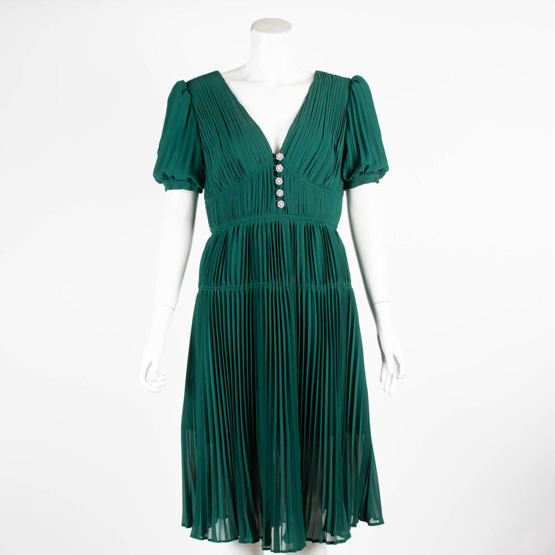 Self-Portrait Forest Green Pleated Dress