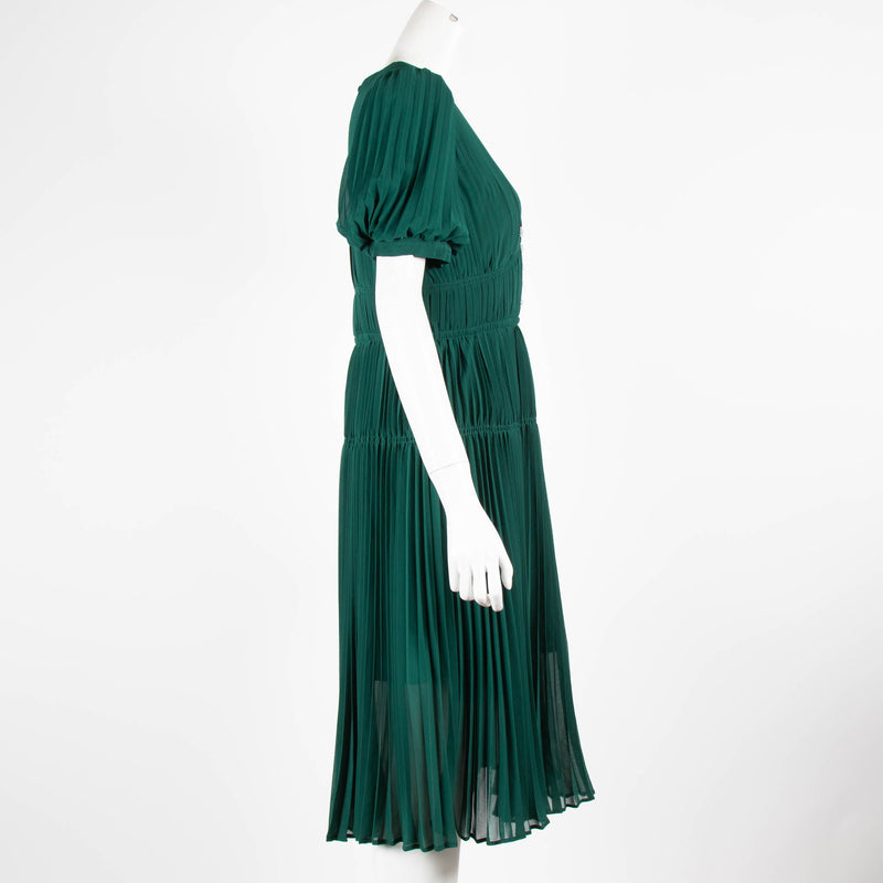 Self-Portrait Forest Green Pleated Dress