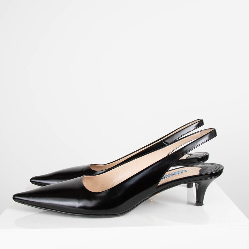 Prada Black Kitten Heel Slingbacks