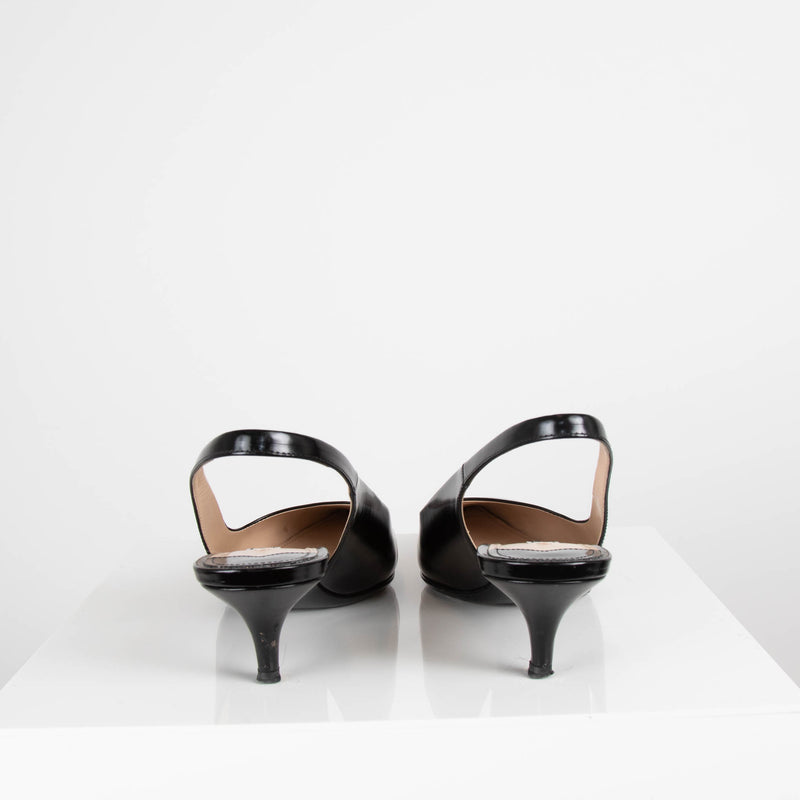 Prada Black Kitten Heel Slingbacks