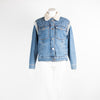 Sandro Denim Sherpa Jacket with Pearl Embellishment