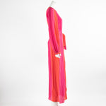 Rixo Red and Pink Stripe Wrap Dress