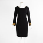 Long Sleeve Shift Dress with Gold Chain Cuffs