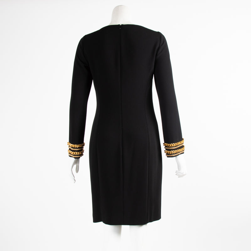 Long Sleeve Shift Dress with Gold Chain Cuffs