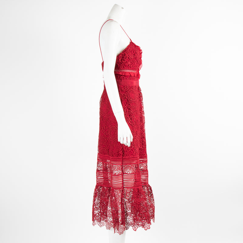 Self-Portrait Red Lace Midi Dress