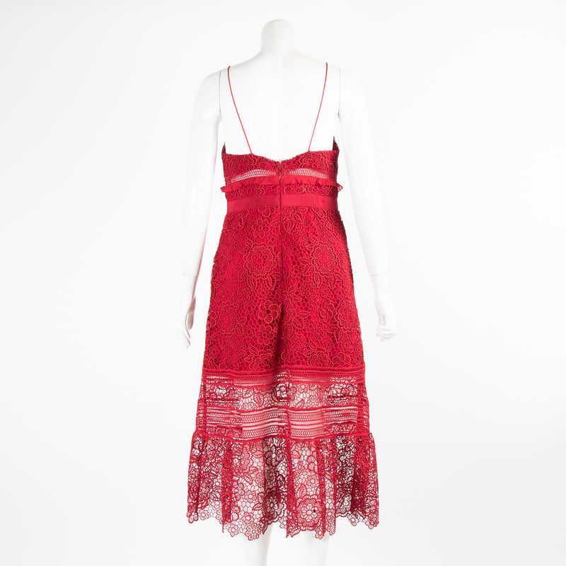 Self-Portrait Red Lace Midi Dress