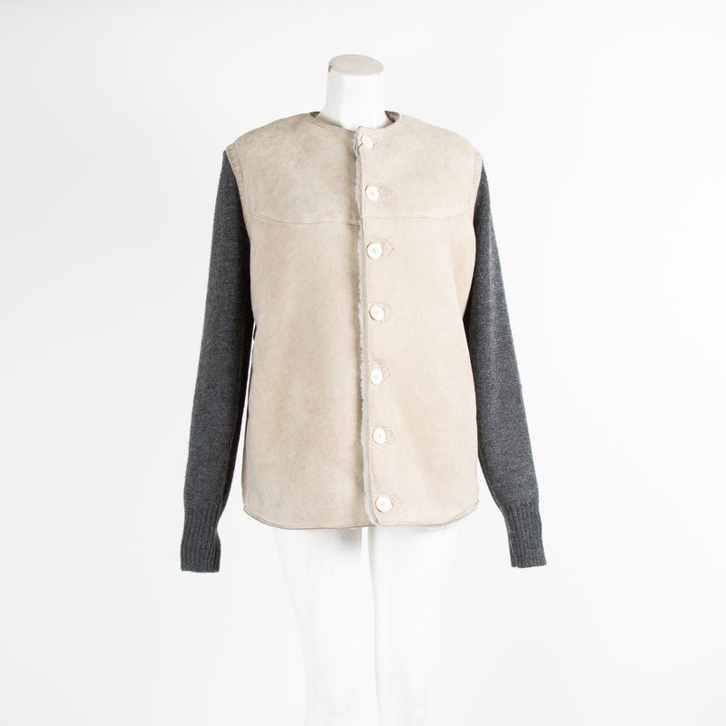 Maison Margiela Beige Shearling Wool Knitted Sleeve Jacket