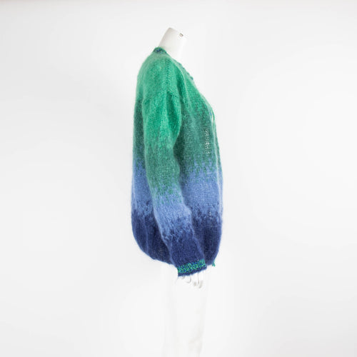 Rose Carmine Green Blue Metallic Mohair Cardigan