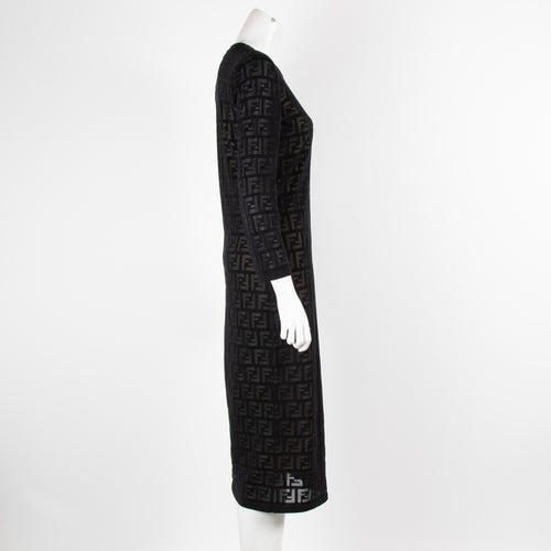 Fendi Black Transparent Logo Mesh Knit Dress