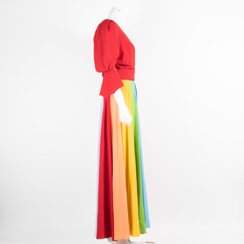 Suzannah London Red Dress with Rainbow Detailing