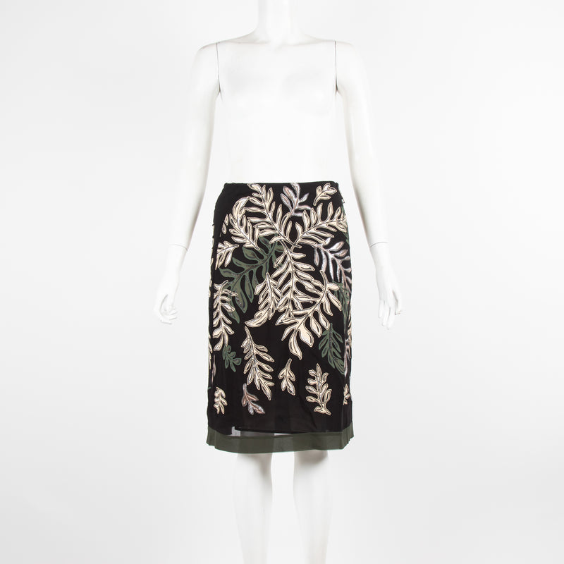 Louis Vuitton Black Leaf Embroided Skirt