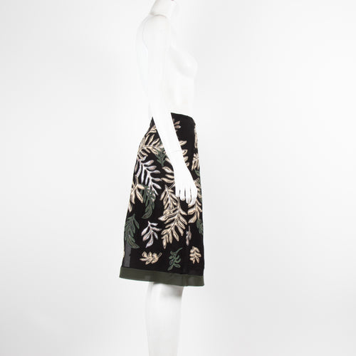 Louis Vuitton Black Leaf Embroided Skirt