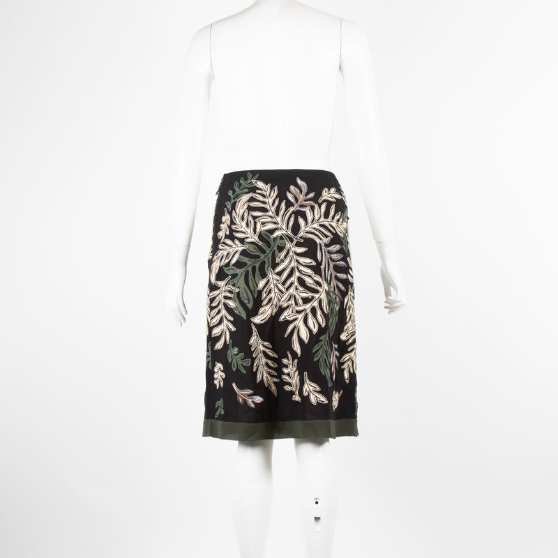 Louis Vuitton Black Leaf Embroided Skirt