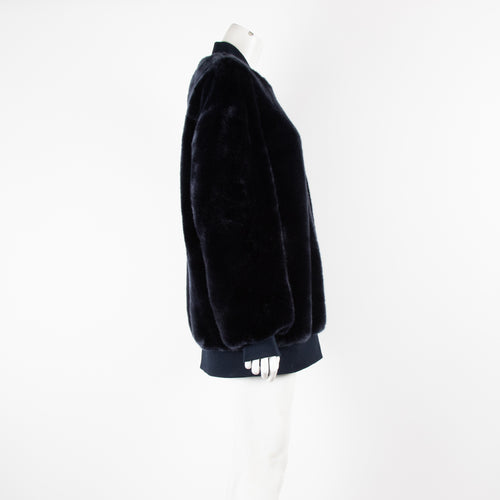 Tibi Navy Blue Fluffy Bomber Jacket