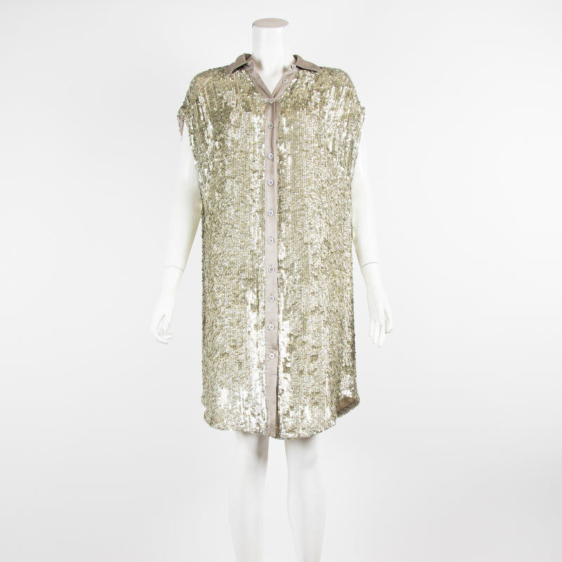 Nanette Lepore Gold Sequin Button Up Dress