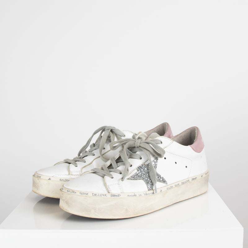 Golden Goose White with Glitter Star Trainers