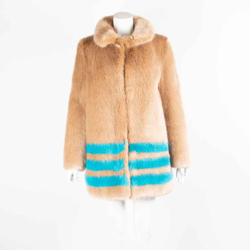 Shrimps Beige Coat with Turquoise Stripes