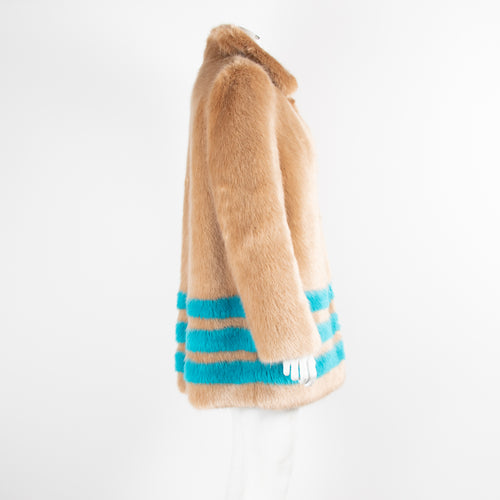 Shrimps Beige Coat with Turquoise Stripes