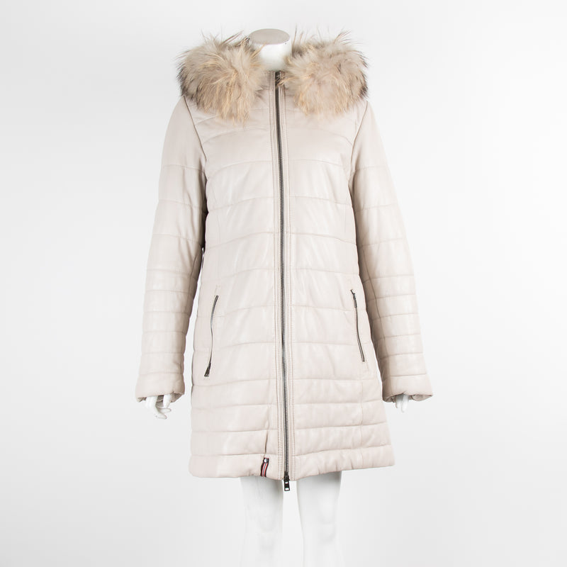 Oakwood Blush Leather Puffer with Fur collar