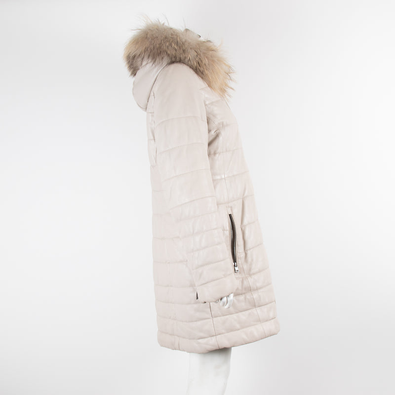 Oakwood Blush Leather Puffer with Fur collar