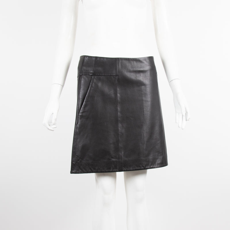 Theyskens' Theory Black Leather Mini Skirt