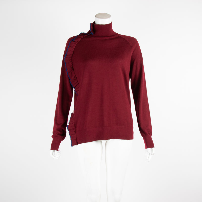 Victoria Beckham Burgundy Frill Detail Polo Neck