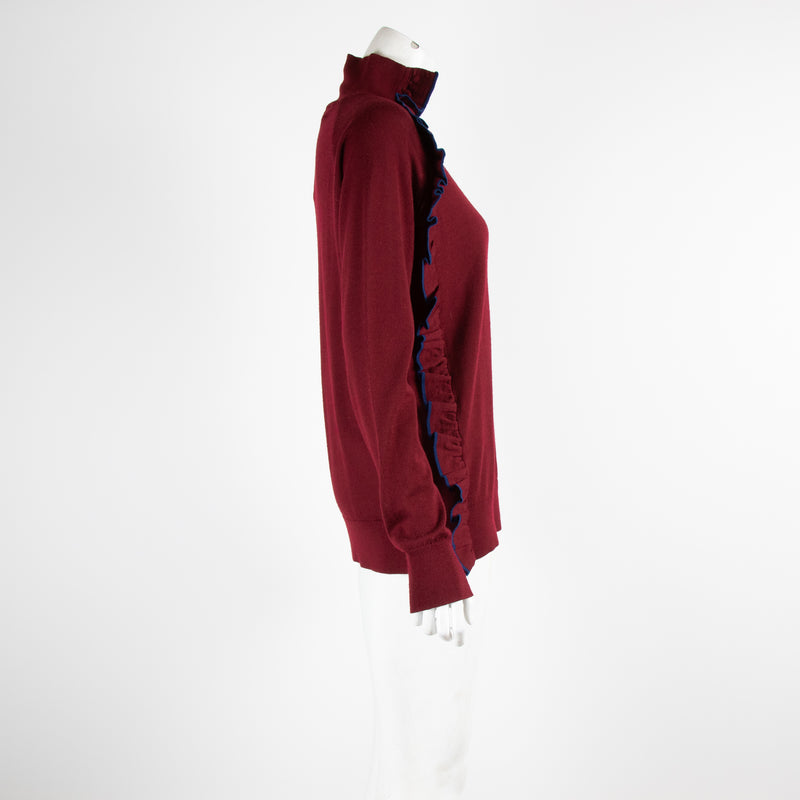 Victoria Beckham Burgundy Frill Detail Polo Neck