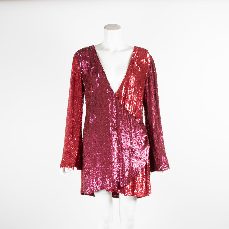 Retrofete Red Sequin Wrap Dress