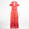 Marchesa Notte Red Sleeveless Midi Lace Dress