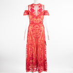 Marchesa Notte Red Sleeveless Midi Lace Dress