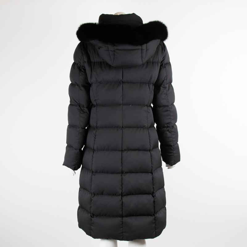 Herno Black Long Puffer Coat with Fur Hood