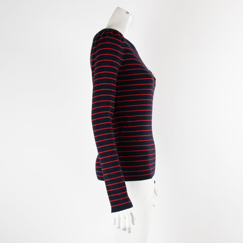 Sandro Navy and Red Knitted Jumper with Embellishment