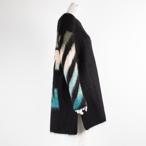 Off White Black Blue Brushed Mohair Arrows Oversized Sweater