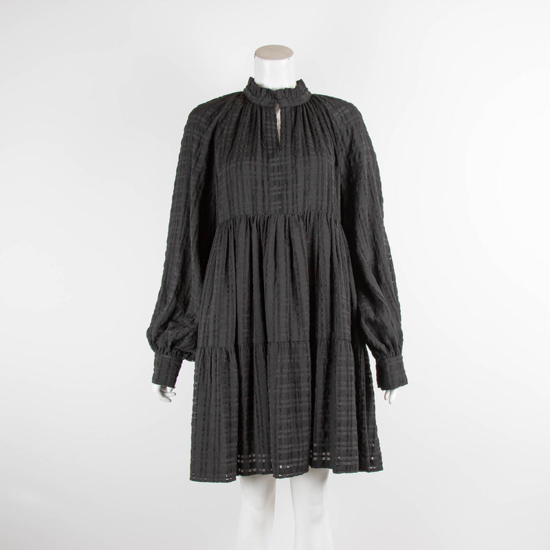 Stine Goya Black on Black Gingham Tiered Long Sleeve Dress