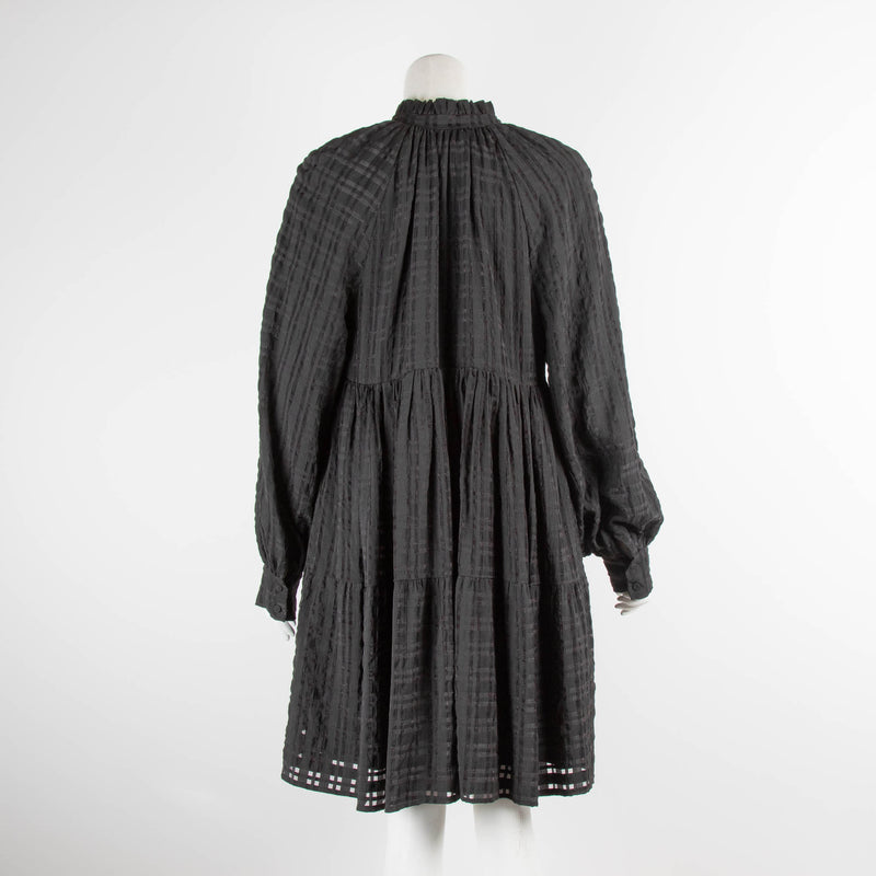 Stine Goya Black on Black Gingham Tiered Long Sleeve Dress