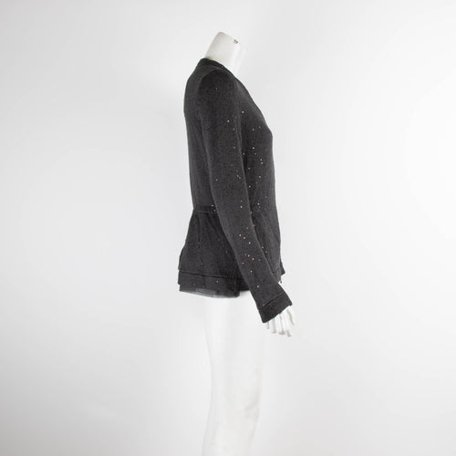 Brunello Cucinelli Grey Sequin Zip Up Cardigan