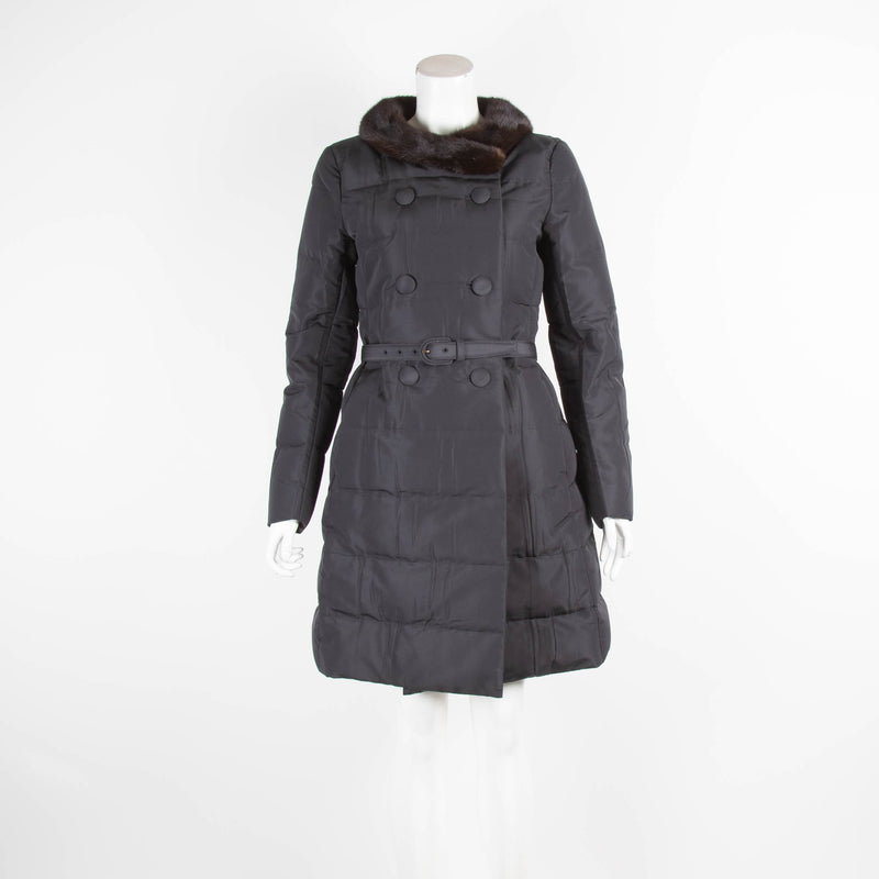 Prada Mink Fur Cuff Belted Wool Coat  Luxury Fashion Clothing and  Accessories