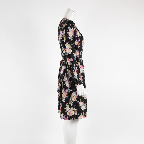 Rebecca Taylor Black Floral Long Sleeve Short Dress