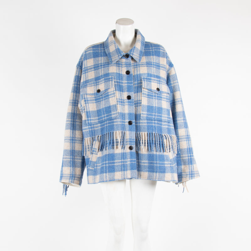 Isabel Marant Etoile Blue & White Check Tassle Overshirt