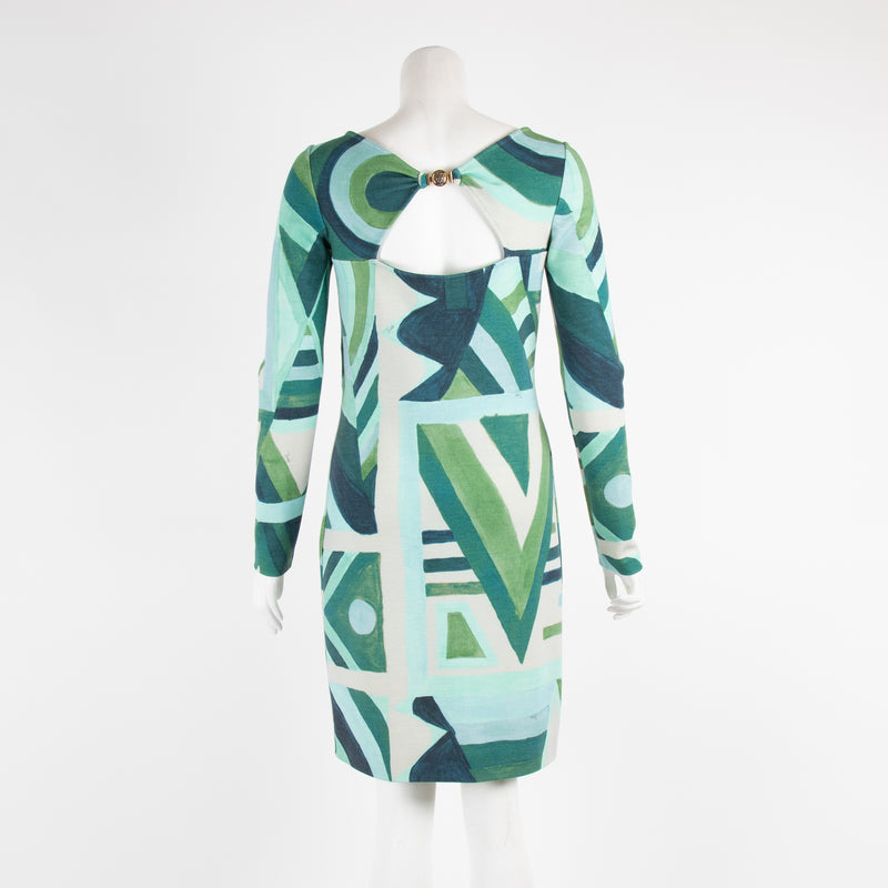 Emilio Pucci Green Grey Print Long Sleeve Dress
