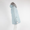 Wool Rich Pale Blue Coat With Fur Hood